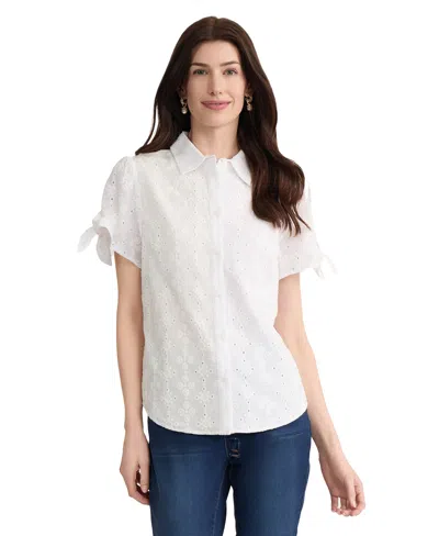 Jones New York Petite Button-front Short-sleeve Blouse In White