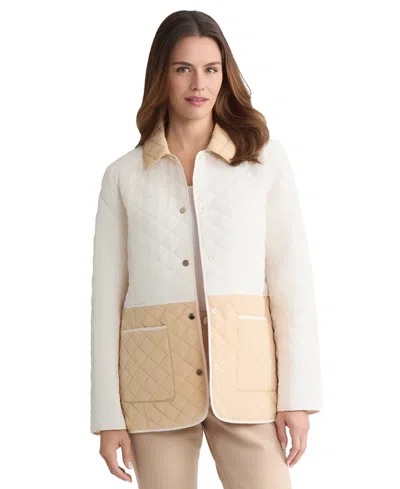 Jones New York Petite Collar Colorblock Quilted Jacket In Multi
