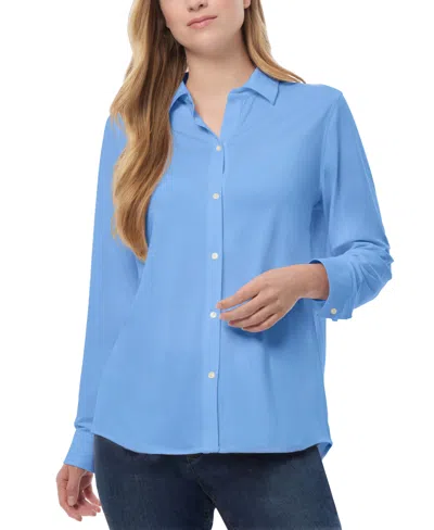 Jones New York Petite Collared Button-front Shirt In Blue Horizon