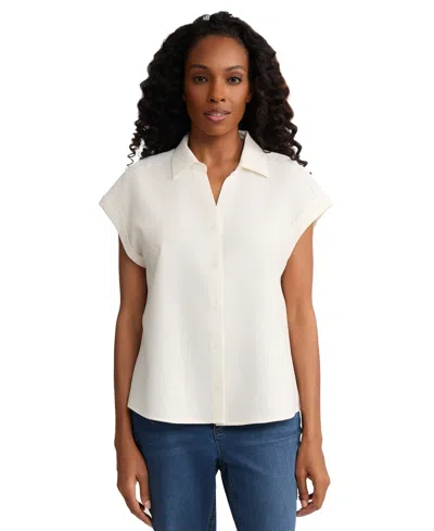Jones New York Petite Collared Short-sleeve Button Blouse In White