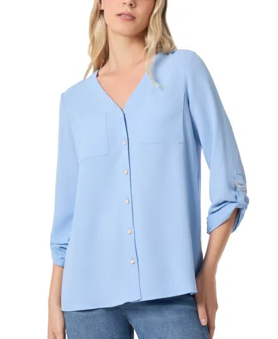 Jones New York Womens Pocket Chiffon Button-down Top In Blue