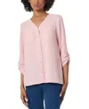 Jones New York Women's Long Sleeve Collarless Tunic With D-rings Top In Rose