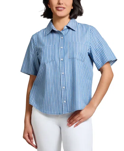 Jones New York Petite Cotton Patch-pocket Shirt In Blue