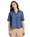 Jones New York Petite Cotton Short-sleeve Chambray Shirt In Dark Blue