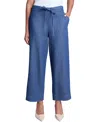 Jones New York Petite Cotton Tie-waist Chambray Pants In Blue