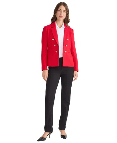 Jones New York Petite Double Breasted Long Sleeves Jacket In Burgundy