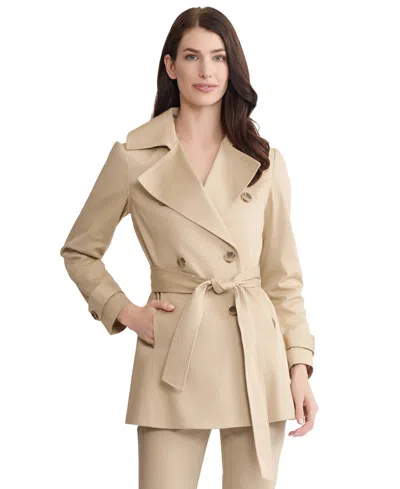 Jones New York Petite Double Breasted Trench Jacket In Brown