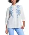 Jones New York Paisley Embroidered Linen Blend Button-up Shirt In Nyc White