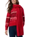 Jones New York Petite Fair Isle Sweater With Scarf In Deep Rouge