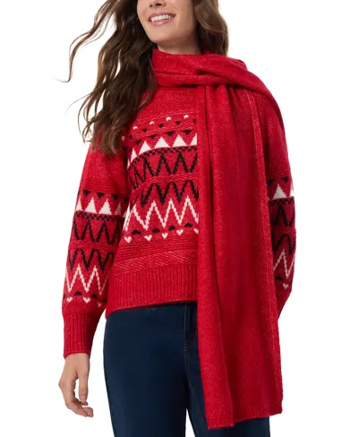 JONES NEW YORK PETITE FAIR ISLE SWEATER WITH SCARF