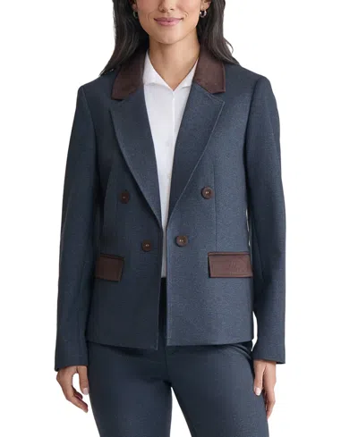 Jones New York Petite Faux Double-breasted Jacket In Blue