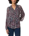 Jones New York Button Front Peasant Top In Jones Black