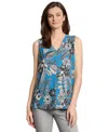 Jones New York Petite Floral-print Sleeveless V-neck Top In Blue