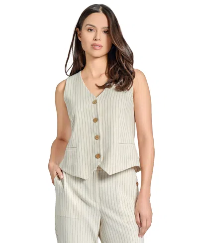 Jones New York Petite Four-button Pinstripe Vest In Natural Stone