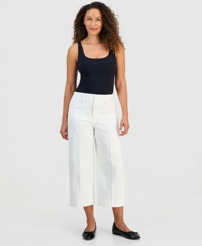 Jones New York Petite High-rise Cropped Wide-leg Pintucked Pants In White