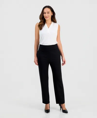 Jones New York Petite High-rise Pull-on Straight-leg Pants In Black