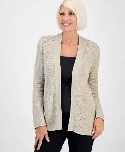 Jones New York Petite Icon Metallic-knit Cardigan In Neutral