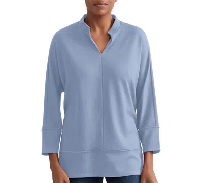 Jones New York Petite Johnny Collar 3/4-sleeve Knit Blouse In Blue