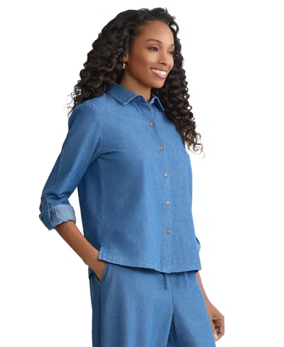 Jones New York Petite Long-sleeve Button-down Shirt In Blue