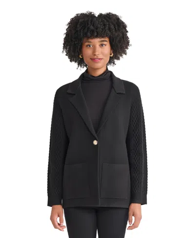 Jones New York Petite Long Sleeve Knit Blazer Jacket In Black