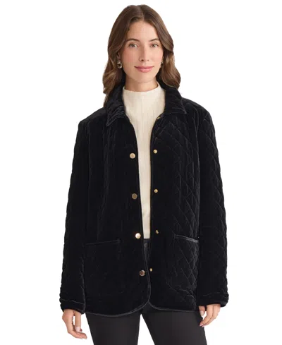 Jones New York Petite Long Sleeve Quilted Jacket In Black