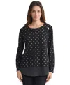 Jones New York Petite Long Sleeve Top In Black