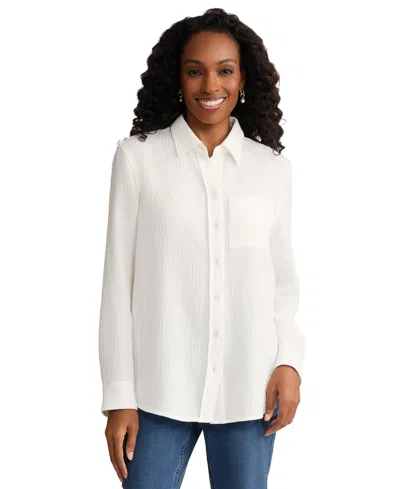 Jones New York Petite Long-sleeve Button Down Double Gauze Shirt In Multi