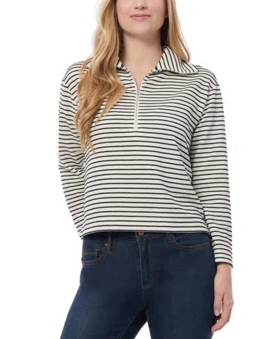 JONES NEW YORK PETITE METALLIC STRIPED ZIP-NECK TOP