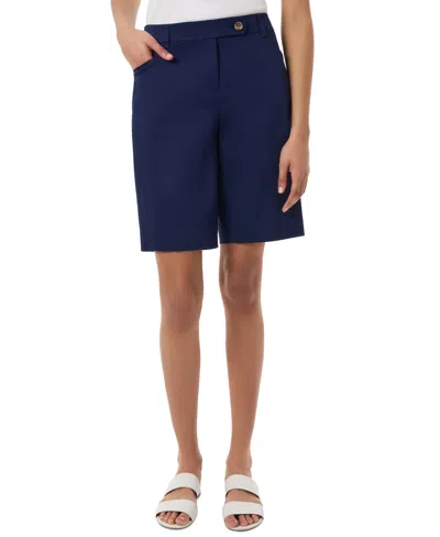 Jones New York Petite Mid-rise Fly Front Duke Shorts In Pacific Navy
