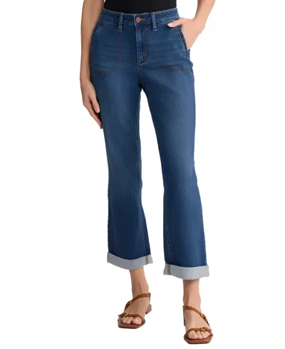 Jones New York Petite Mid-rise Straight Fit Lexington Girlfriend Jeans In Blue