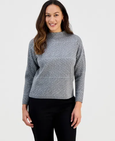 Jones New York Petite Mock-neck Long-sleeve Sweater In Gray