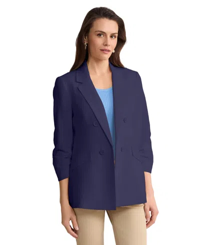 Jones New York Petite Notch Collar Jacket In Blue