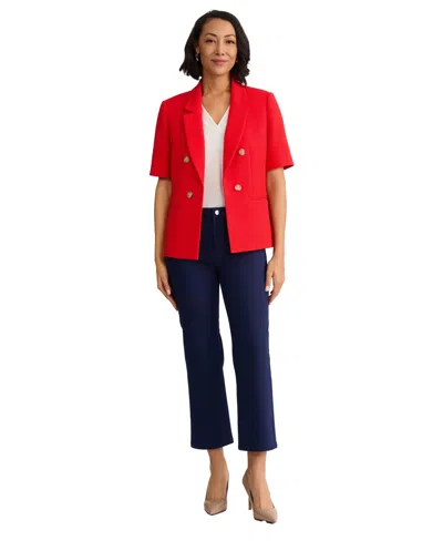 Jones New York Petite Notch Collar Open-front Jacket In Red