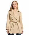 Jones New York Stretch Cotton Sateen Double Breasted Trench Coat In Brown