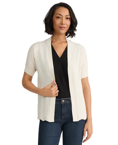 Jones New York Petite Open Stitch Short-sleeve Cardigan In Neutral
