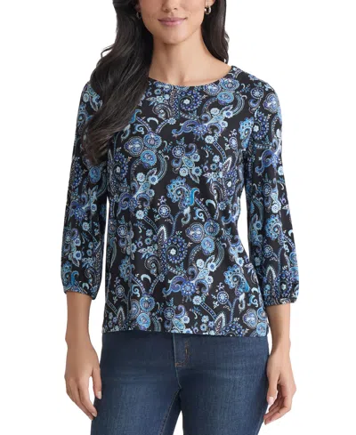 Jones New York Petite Paisley-print 3/4-sleeve Top In Multi