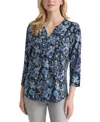 Jones New York Petite Paisley-print Utility Blouse In Blue