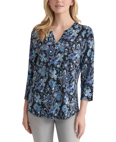 Jones New York Petite Paisley-print Utility Blouse In Multi