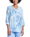 Jones New York Petite Paisley V-neck 3/4-sleeve Tunic In Nyc White Multi