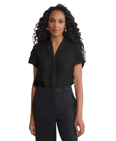 Jones New York Petite Petal-sleeve Blouse In Black
