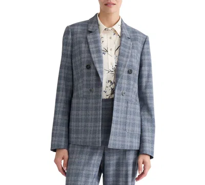 Jones New York Petite Plaid Double-breasted Blazer In Pacific Navy