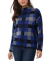 Jones New York Womens Plaid Knit Mock Turtleneck Sweater In Sapphire