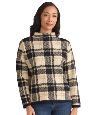 Jones New York Petite Plaid Long Sleeve Sweater In Multi