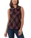 Jones New York Petite Plaid-print Bow-tie Sleeveless Top In Deep Rouge