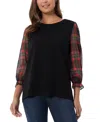 Jones New York Womens Plaid Viscose Pullover Top In Jones Black