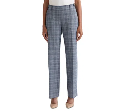 Jones New York Petite Plaid Straight-leg Pull-on Pants In Gray