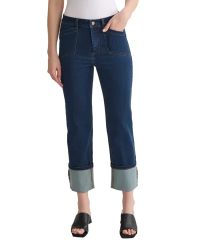 Jones New York Petite Porkchop Pocket Wide Cuff Jeans In Blue