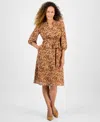 Jones New York Petite Printed 3/4-sleeve A-line Dress In Brown