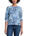 Jones New York Petite Printed 3/4-sleeve Top In Multi
