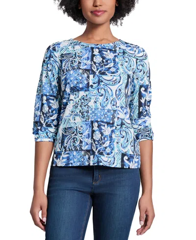 Jones New York Petite Printed 3/4-sleeve Top In Multi
